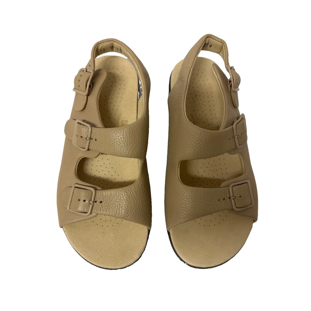 SAS Tripad Comfort Sandals Womens 10M Tan Beige Leather Triple Strap Walking USA